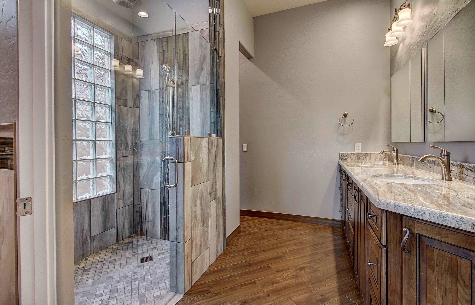 Custom master bath with glass-block walk-in shower in the East Valley, AZ